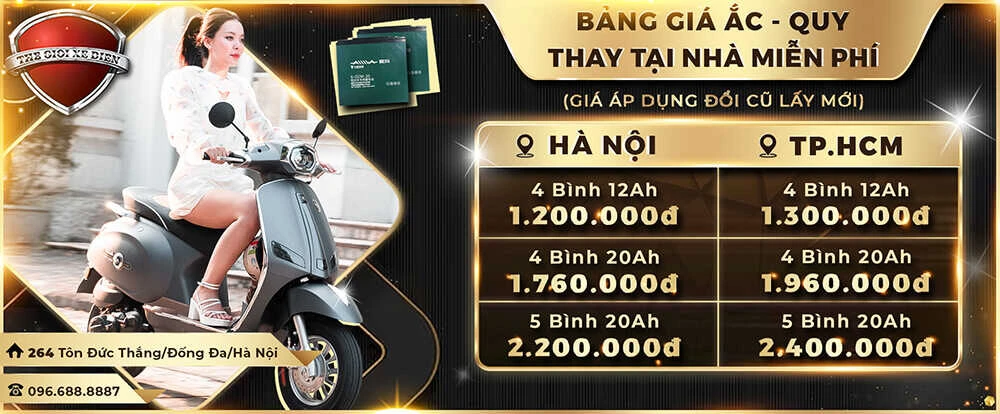 Bộ 4 Bình ẮcQuy Xe Điện 12Ah Thay tại nhà miễn phí 100% - Xe điện Vivu